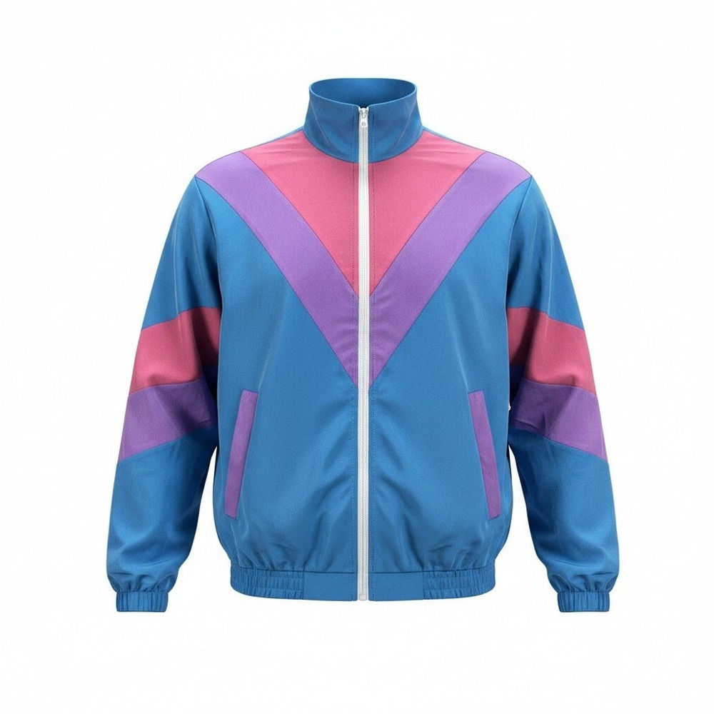 Retro 80s 90s Colorblock Windbreaker Jacket Blue Pink Purple Women 3XL Track Top